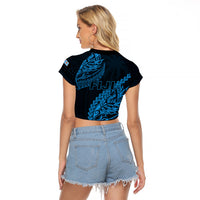 Fiji Rugby Raglan Cropped T Shirt Kaiviti Fijian Tribal World Cup Blue No2 LT9 - Polynesian Pride