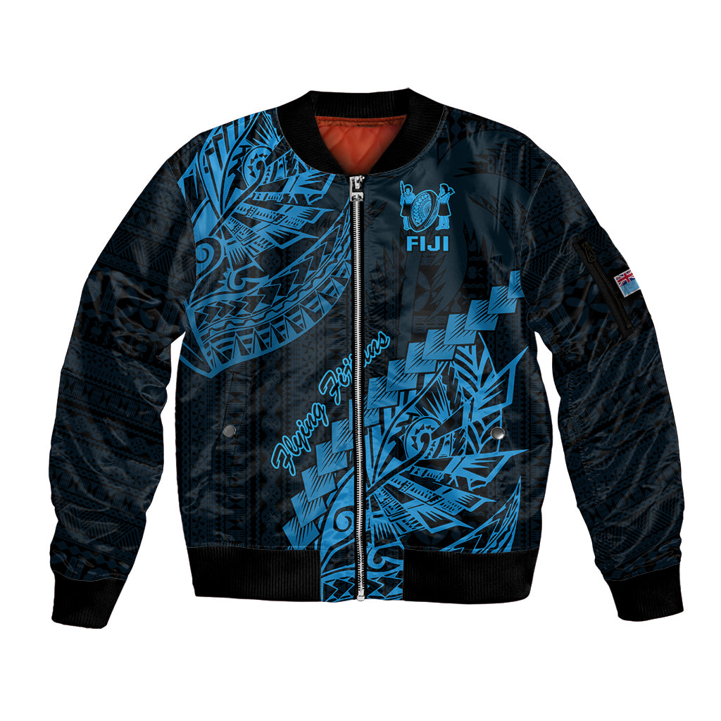Fiji Rugby Sleeve Zip Bomber Jacket Kaiviti Fijian Tribal World Cup Blue No2 LT9 Unisex Blue - Polynesian Pride