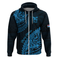 Custom Fiji Rugby Hoodie Kaiviti Fijian Tribal World Cup Blue No2 LT9 Zip Hoodie Blue - Polynesian Pride