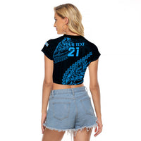 Custom Fiji Rugby Raglan Cropped T Shirt Kaiviti Fijian Tribal World Cup Blue No2 LT9 - Polynesian Pride