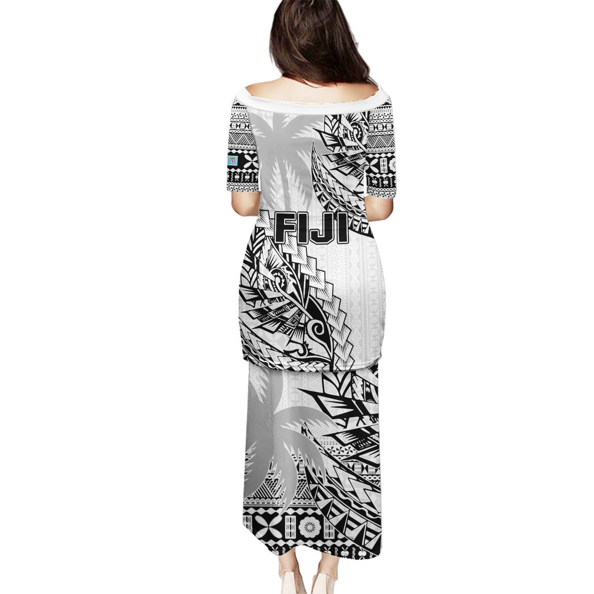 Fiji Rugby Family Matching Puletasi Dress and Hawaiian Shirt Kaiviti Fijian Tribal World Cup White LT9 - Polynesian Pride