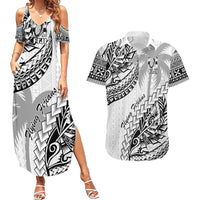 Custom Fiji Rugby Couples Matching Summer Maxi Dress and Hawaiian Shirt Kaiviti Fijian Tribal World Cup White LT9 White - Polynesian Pride