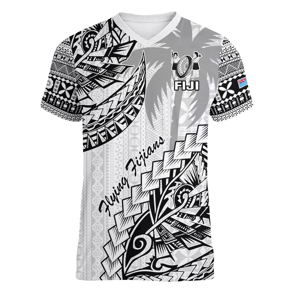 Custom Fiji Rugby Women V Neck T Shirt Kaiviti Fijian Tribal World Cup White LT9 Female White - Polynesian Pride