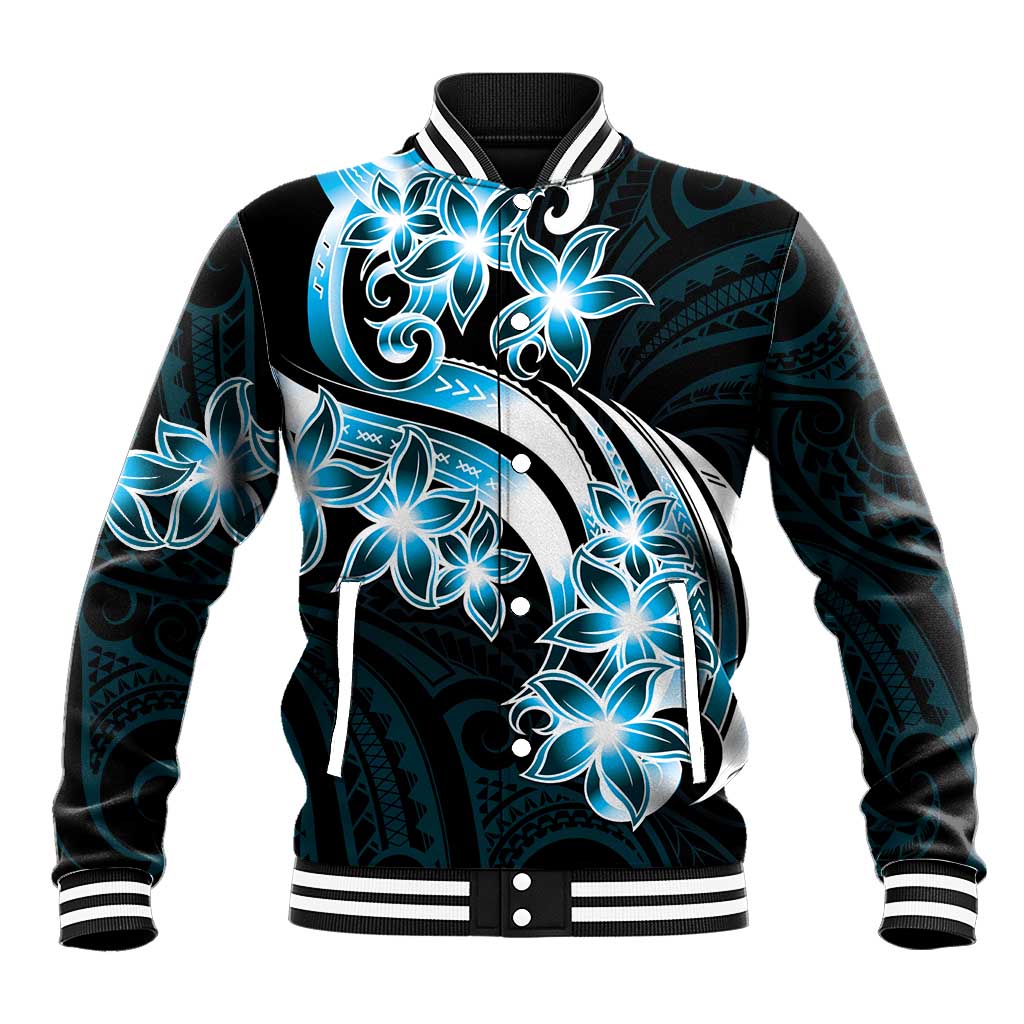 Plumeria Tribal Tattoo Baseball Jacket Blue Polynesian Pattern LT9 Unisex Blue - Polynesian Pride