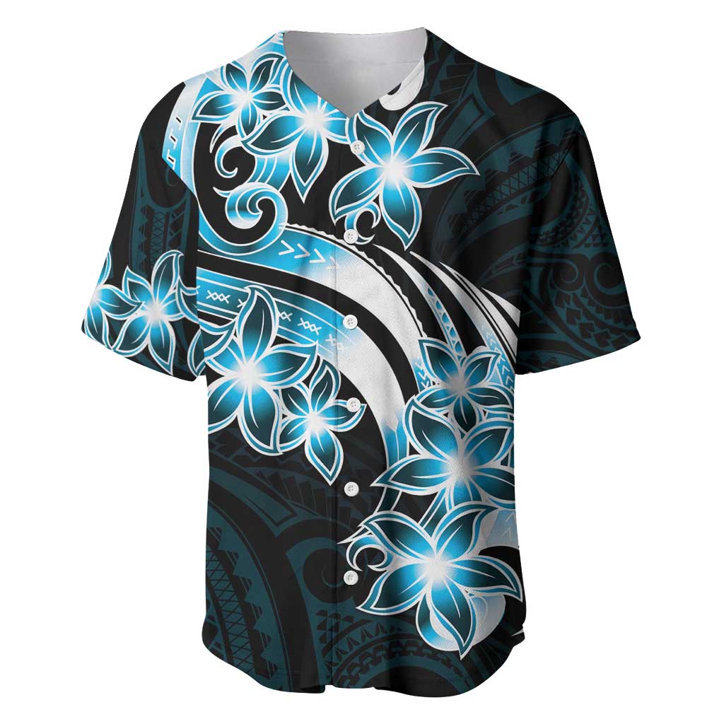 Plumeria Tribal Tattoo Baseball Jersey Blue Polynesian Pattern LT9 Blue - Polynesian Pride