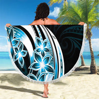 Plumeria Tribal Tattoo Beach Blanket Blue Polynesian Pattern