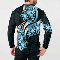 Plumeria Tribal Tattoo Button Sweatshirt Blue Polynesian Pattern