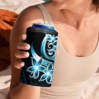 Plumeria Tribal Tattoo 4 in 1 Can Cooler Tumbler Blue Polynesian Pattern