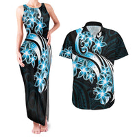 Plumeria Tribal Tattoo Couples Matching Tank Maxi Dress and Hawaiian Shirt Blue Polynesian Pattern LT9 Blue - Polynesian Pride
