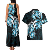 Plumeria Tribal Tattoo Couples Matching Tank Maxi Dress and Hawaiian Shirt Blue Polynesian Pattern LT9 - Polynesian Pride