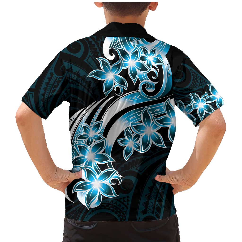 Plumeria Tribal Tattoo Family Matching Mermaid Dress and Hawaiian Shirt Blue Polynesian Pattern