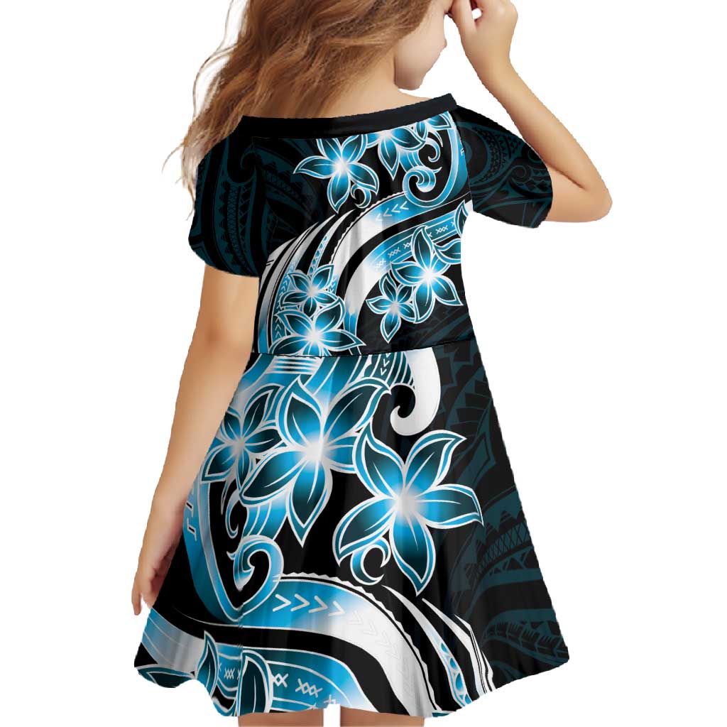 Plumeria Tribal Tattoo Family Matching Off Shoulder Maxi Dress and Hawaiian Shirt Blue Polynesian Pattern