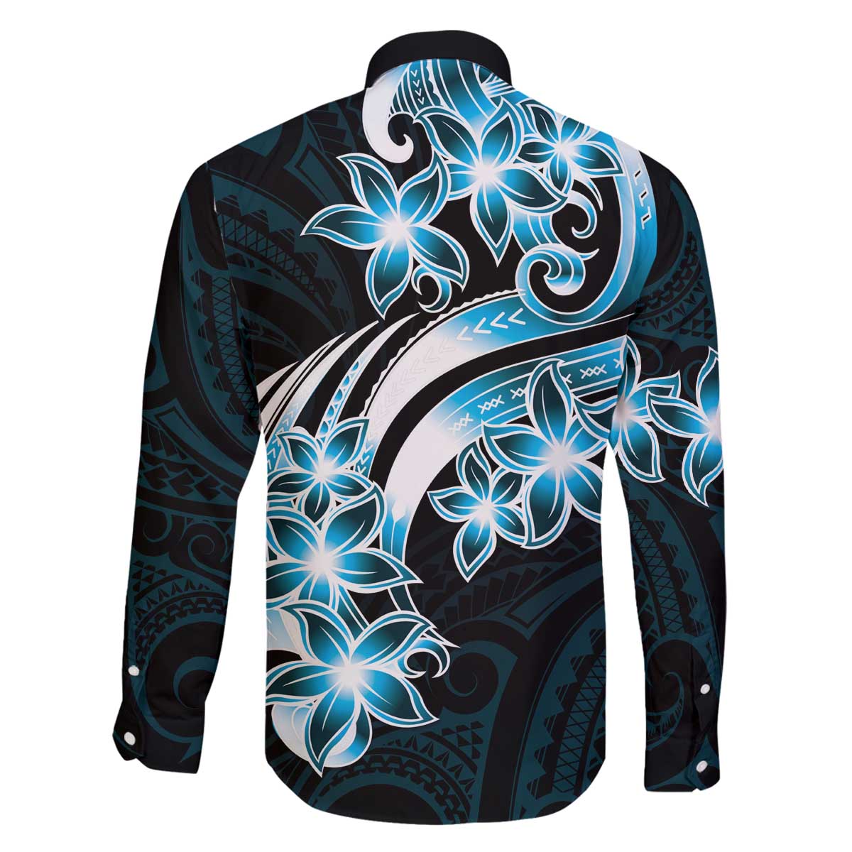 Plumeria Tribal Tattoo Family Matching Off Shoulder Short Dress and Hawaiian Shirt Blue Polynesian Pattern