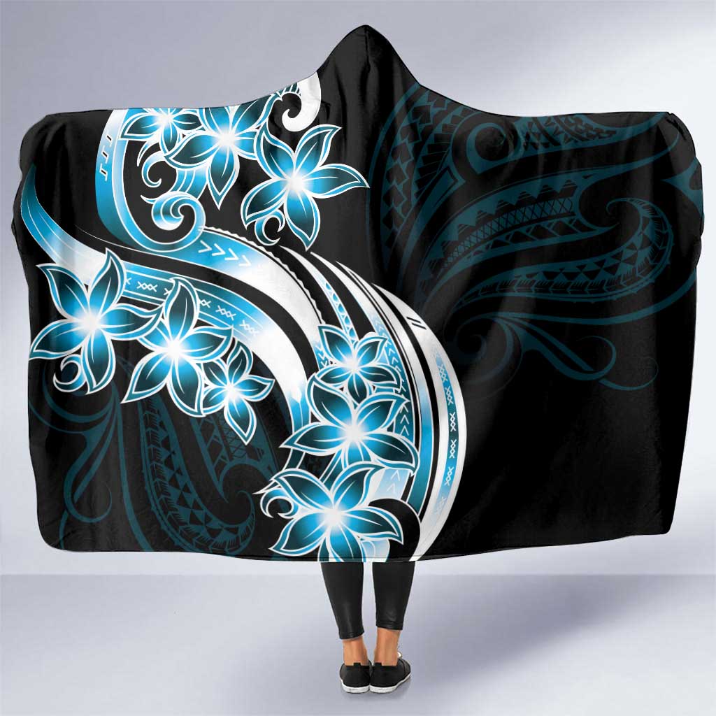 Plumeria Tribal Tattoo Hooded Blanket Blue Polynesian Pattern LT9 One Size Blue - Polynesian Pride