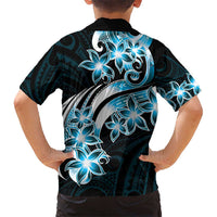Plumeria Tribal Tattoo Kid Hawaiian Shirt Blue Polynesian Pattern