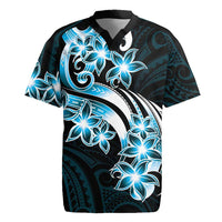 Plumeria Tribal Tattoo Rugby Jersey Blue Polynesian Pattern