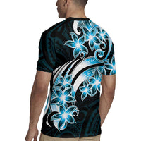 Plumeria Tribal Tattoo Rugby Jersey Blue Polynesian Pattern