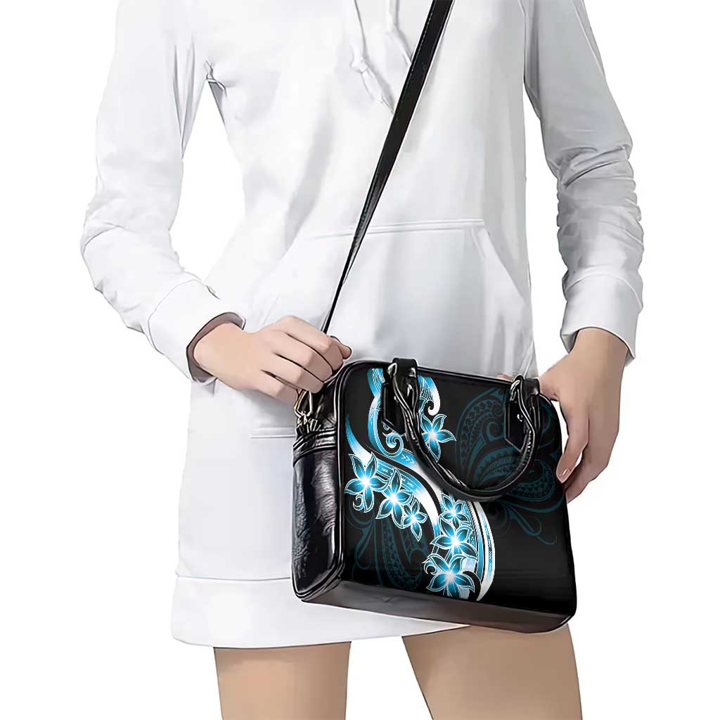 Plumeria Tribal Tattoo Shoulder Handbag Blue Polynesian Pattern