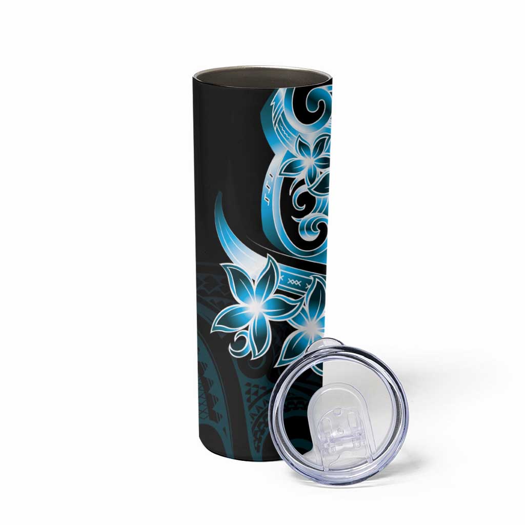 Plumeria Tribal Tattoo Skinny Tumbler Blue Polynesian Pattern