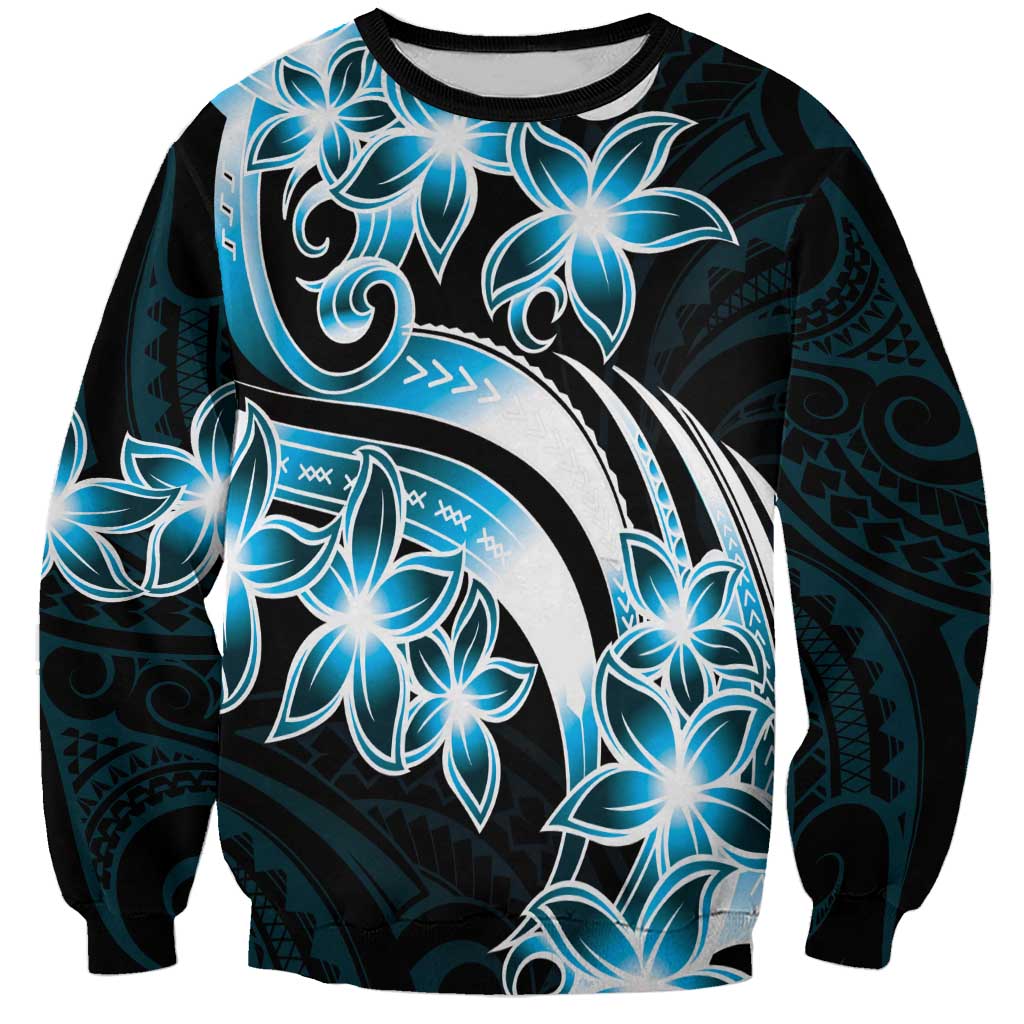 Plumeria Tribal Tattoo Sweatshirt Blue Polynesian Pattern LT9 Unisex Blue - Polynesian Pride