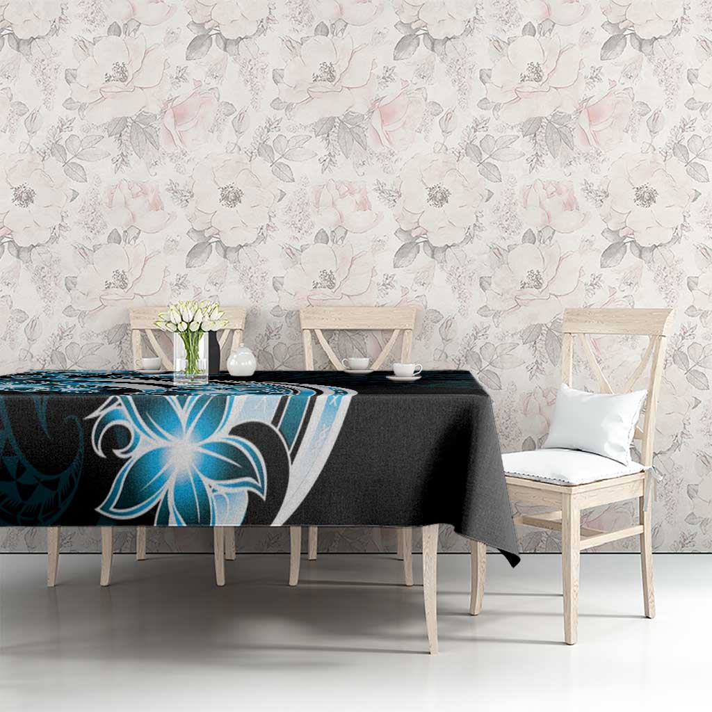 Plumeria Tribal Tattoo Tablecloth Blue Polynesian Pattern