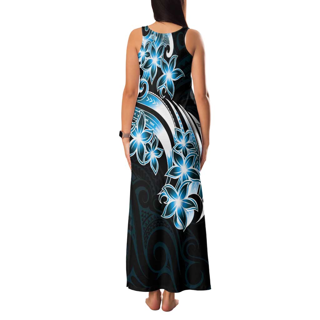 Plumeria Tribal Tattoo Tank Maxi Dress Blue Polynesian Pattern