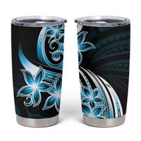 Plumeria Tribal Tattoo Tumbler Cup Blue Polynesian Pattern