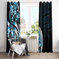 Plumeria Tribal Tattoo Window Curtain Blue Polynesian Pattern