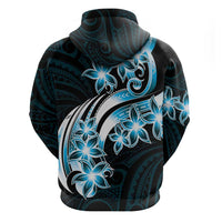 Plumeria Tribal Tattoo Zip Hoodie Blue Polynesian Pattern