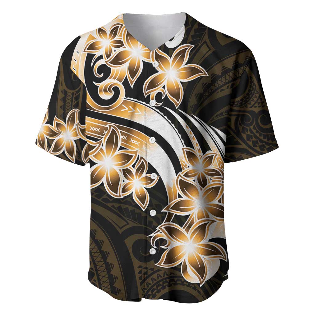 Plumeria Tribal Tattoo Baseball Jersey Gold Polynesian Pattern LT9 Gold - Polynesian Pride