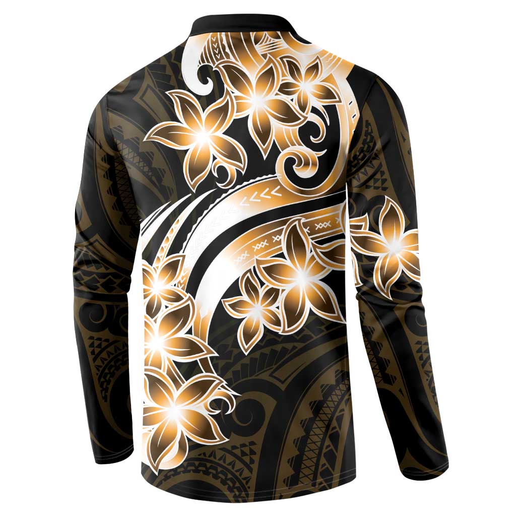 Plumeria Tribal Tattoo Button Sweatshirt Gold Polynesian Pattern