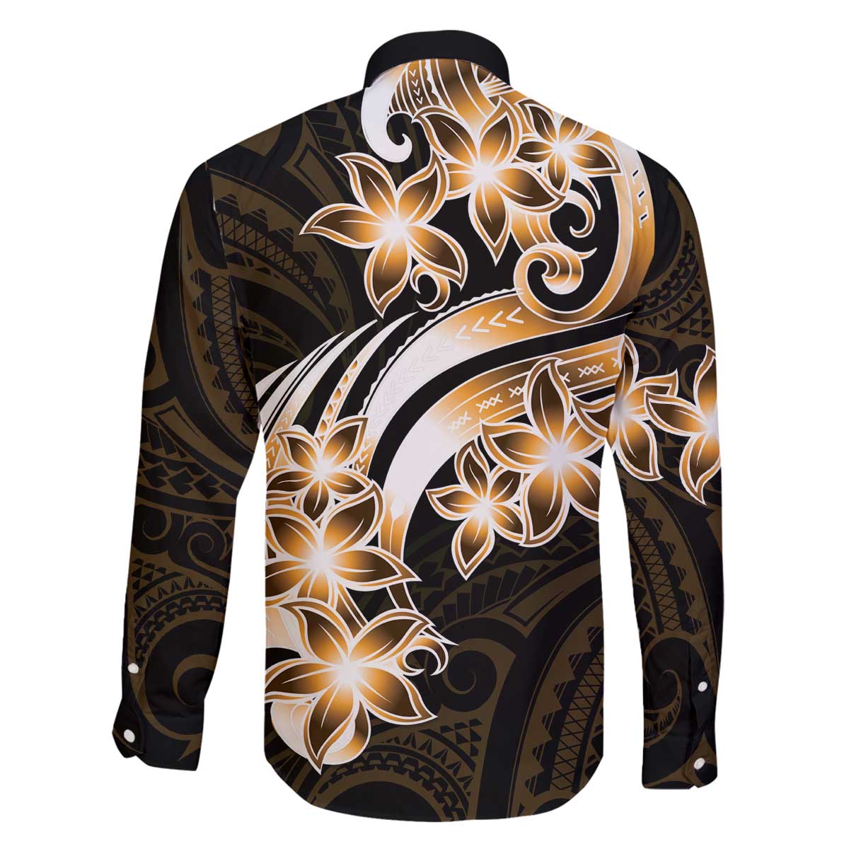 Plumeria Tribal Tattoo Family Matching Off Shoulder Short Dress and Hawaiian Shirt Gold Polynesian Pattern