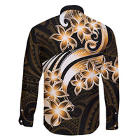Plumeria Tribal Tattoo Family Matching Off Shoulder Short Dress and Hawaiian Shirt Gold Polynesian Pattern