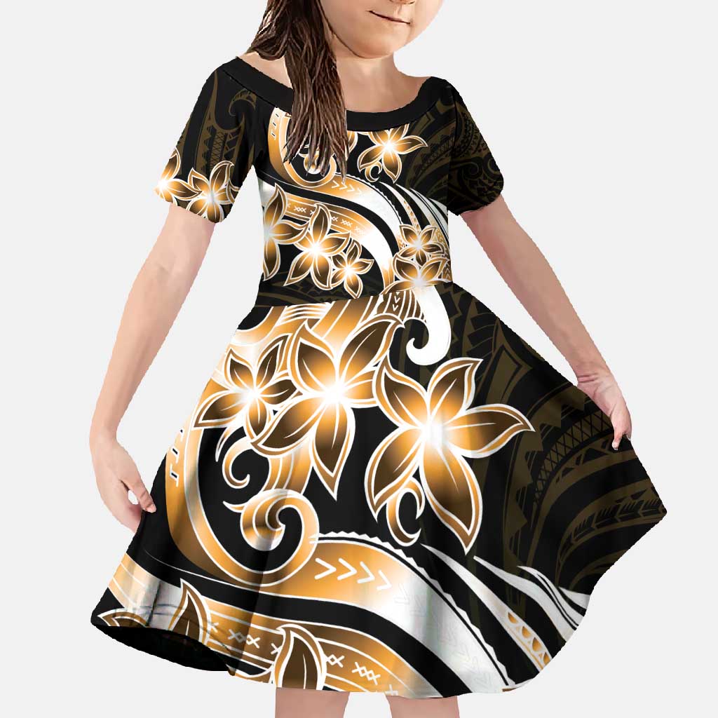 Plumeria Tribal Tattoo Family Matching Tank Maxi Dress and Hawaiian Shirt Gold Polynesian Pattern