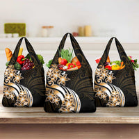 Plumeria Tribal Tattoo Grocery Bag Gold Polynesian Pattern