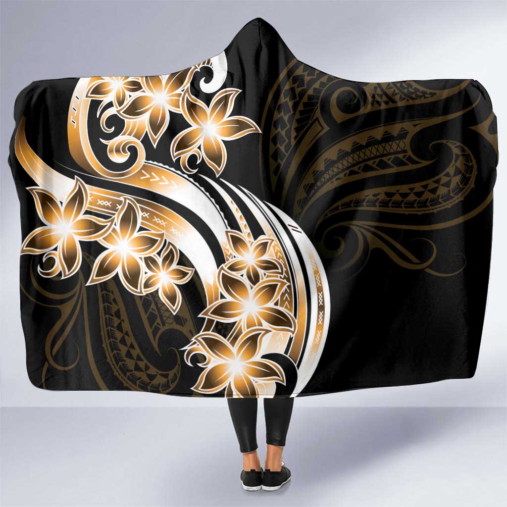 Plumeria Tribal Tattoo Hooded Blanket Gold Polynesian Pattern LT9 One Size Gold - Polynesian Pride