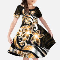 Plumeria Tribal Tattoo Kid Short Sleeve Dress Gold Polynesian Pattern LT9 KID Gold - Polynesian Pride