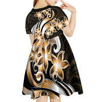 Plumeria Tribal Tattoo Kid Short Sleeve Dress Gold Polynesian Pattern LT9 - Polynesian Pride