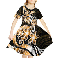 Plumeria Tribal Tattoo Kid Short Sleeve Dress Gold Polynesian Pattern LT9 - Polynesian Pride