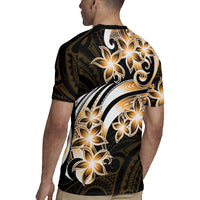 Plumeria Tribal Tattoo Rugby Jersey Gold Polynesian Pattern