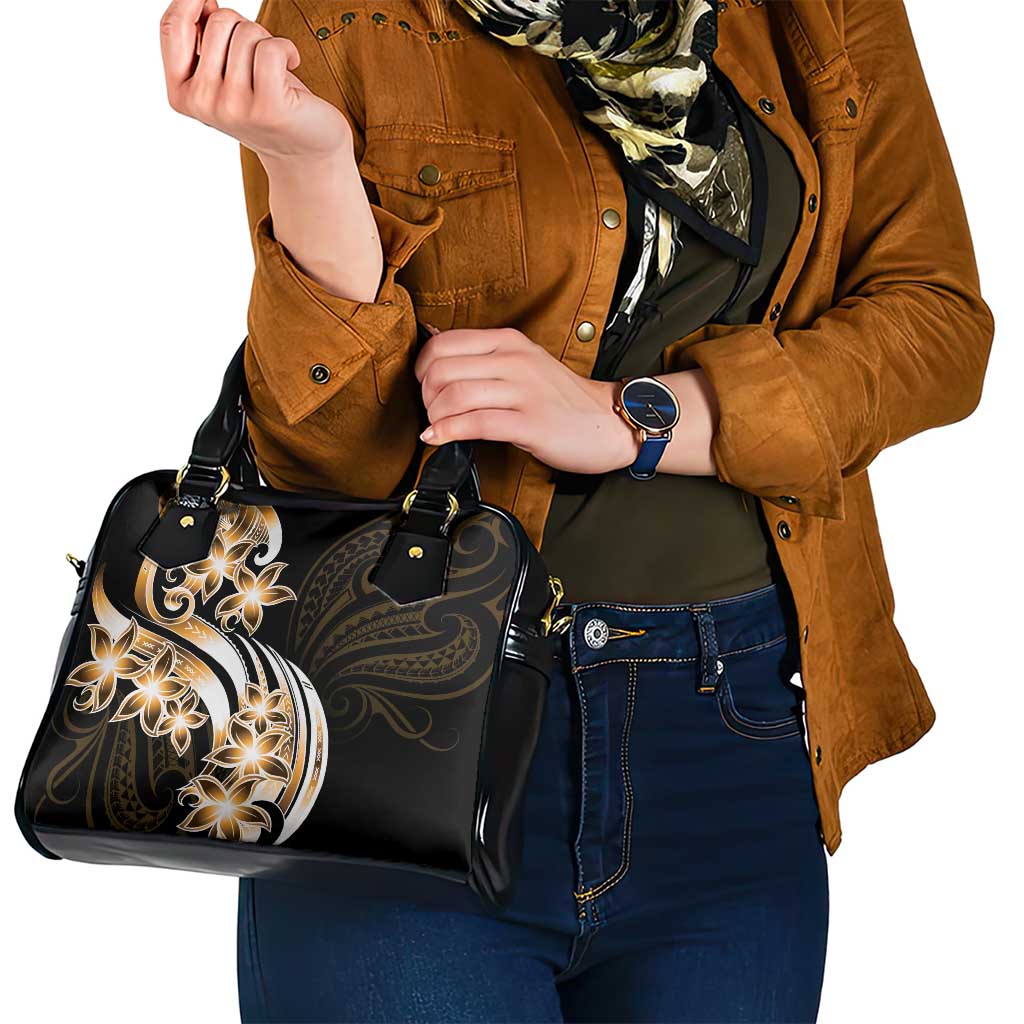 Plumeria Tribal Tattoo Shoulder Handbag Gold Polynesian Pattern