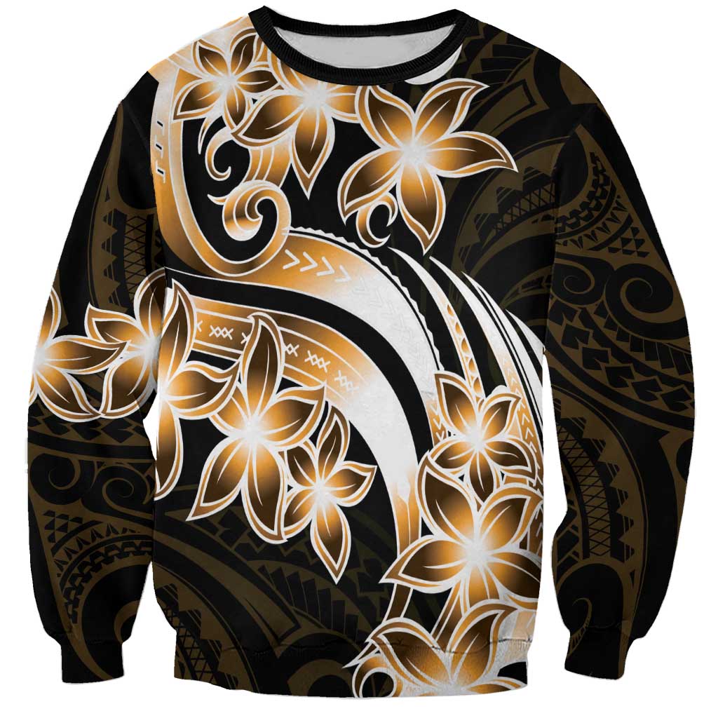 Plumeria Tribal Tattoo Sweatshirt Gold Polynesian Pattern LT9 Unisex Gold - Polynesian Pride