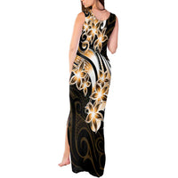 Plumeria Tribal Tattoo Tank Maxi Dress Gold Polynesian Pattern