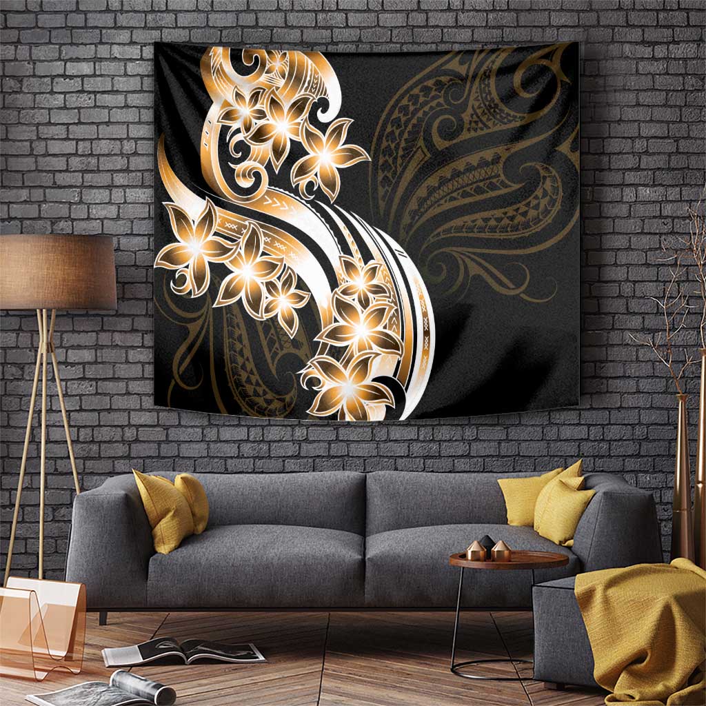 Plumeria Tribal Tattoo Tapestry Gold Polynesian Pattern
