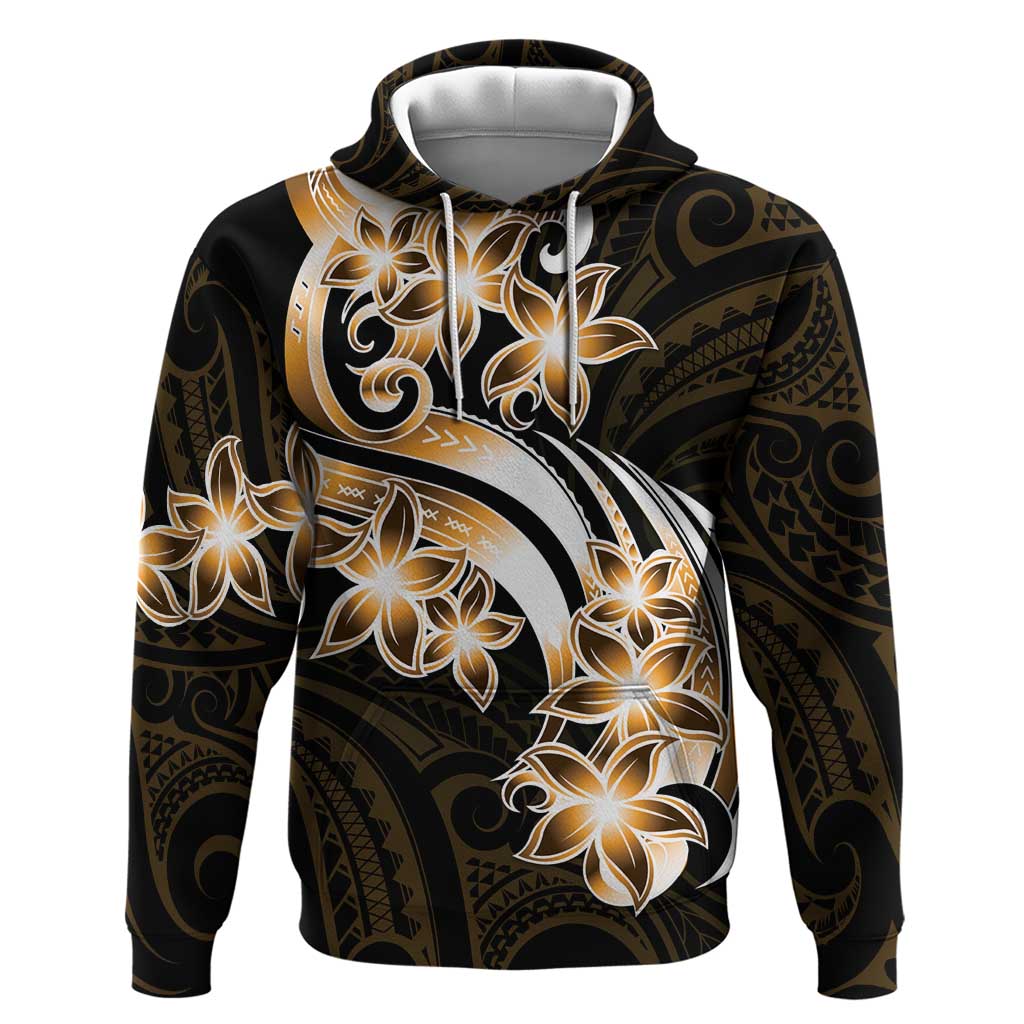 Plumeria Tribal Tattoo Zip Hoodie Gold Polynesian Pattern