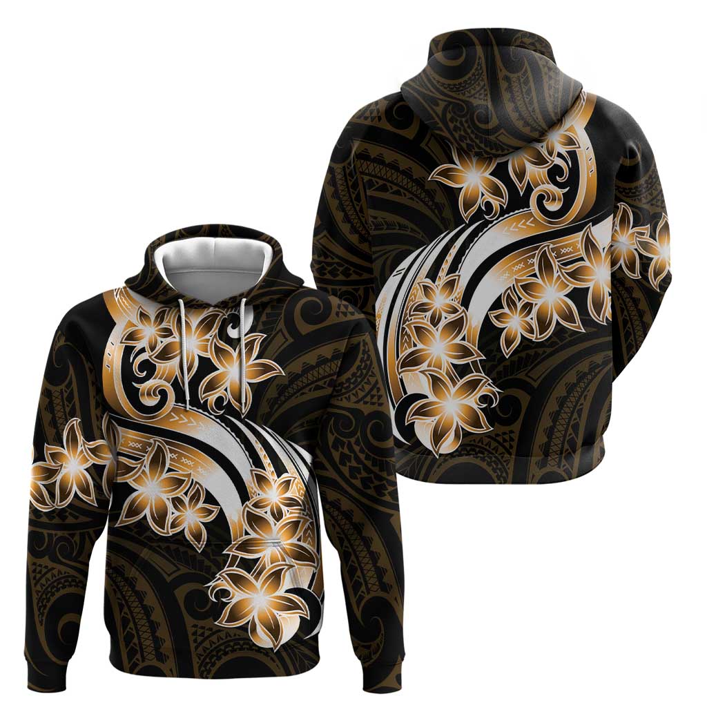 Plumeria Tribal Tattoo Zip Hoodie Gold Polynesian Pattern