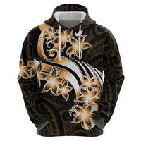 Plumeria Tribal Tattoo Zip Hoodie Gold Polynesian Pattern