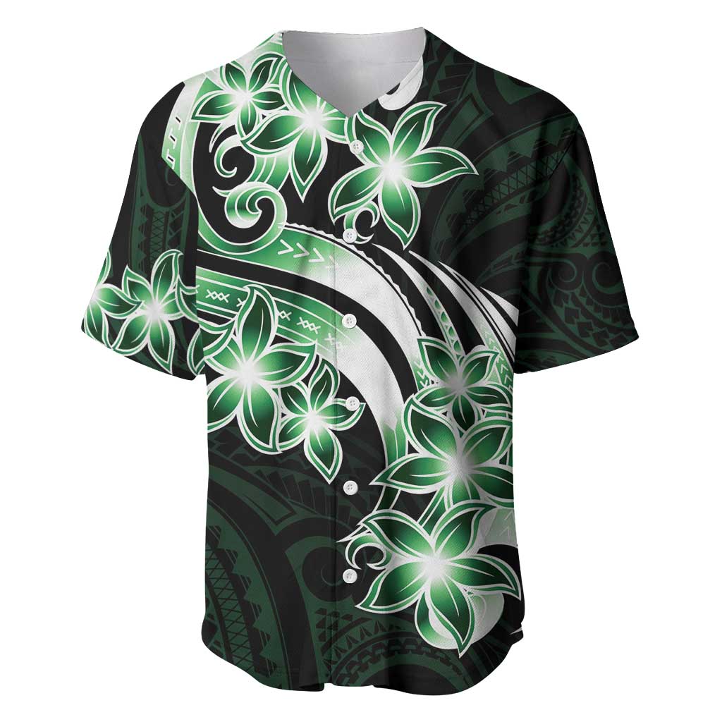 Plumeria Tribal Tattoo Baseball Jersey Green Polynesian Pattern LT9 Green - Polynesian Pride