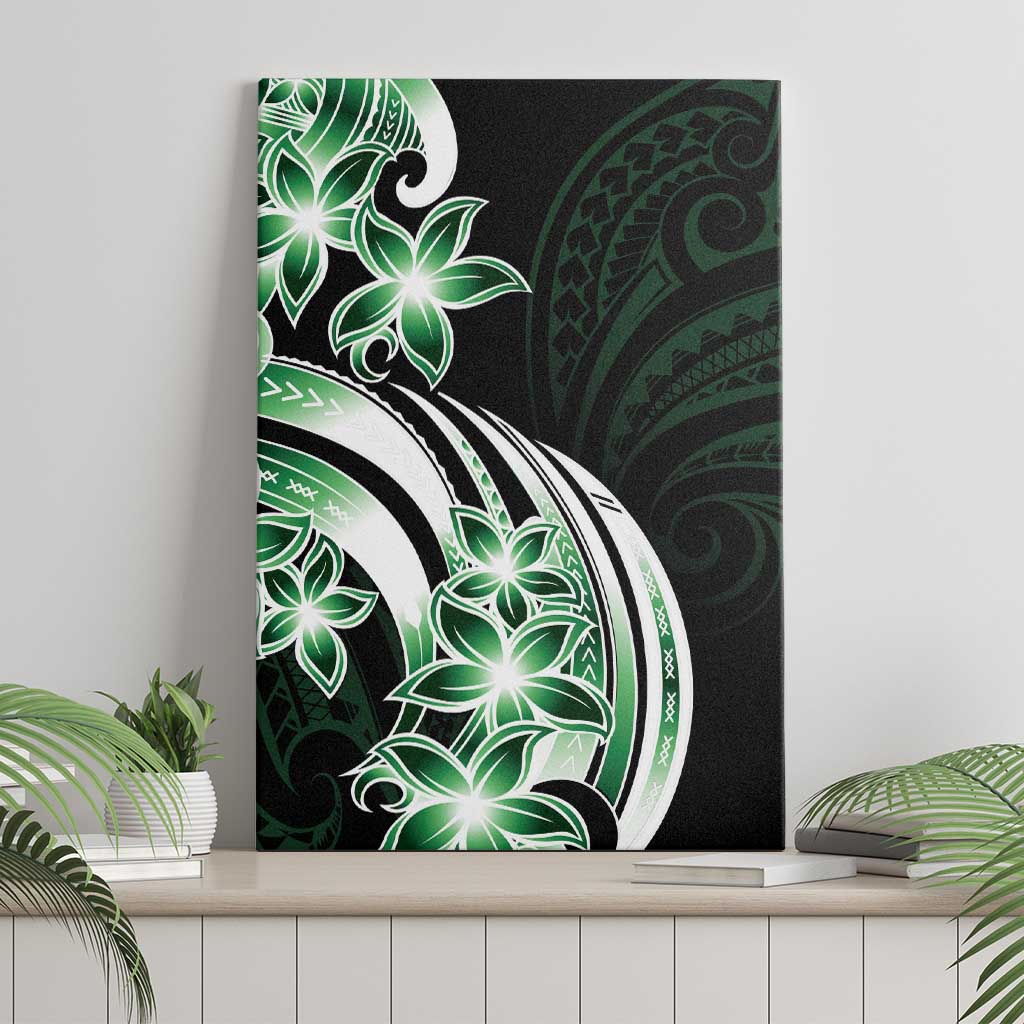 Plumeria Tribal Tattoo Canvas Wall Art Green Polynesian Pattern