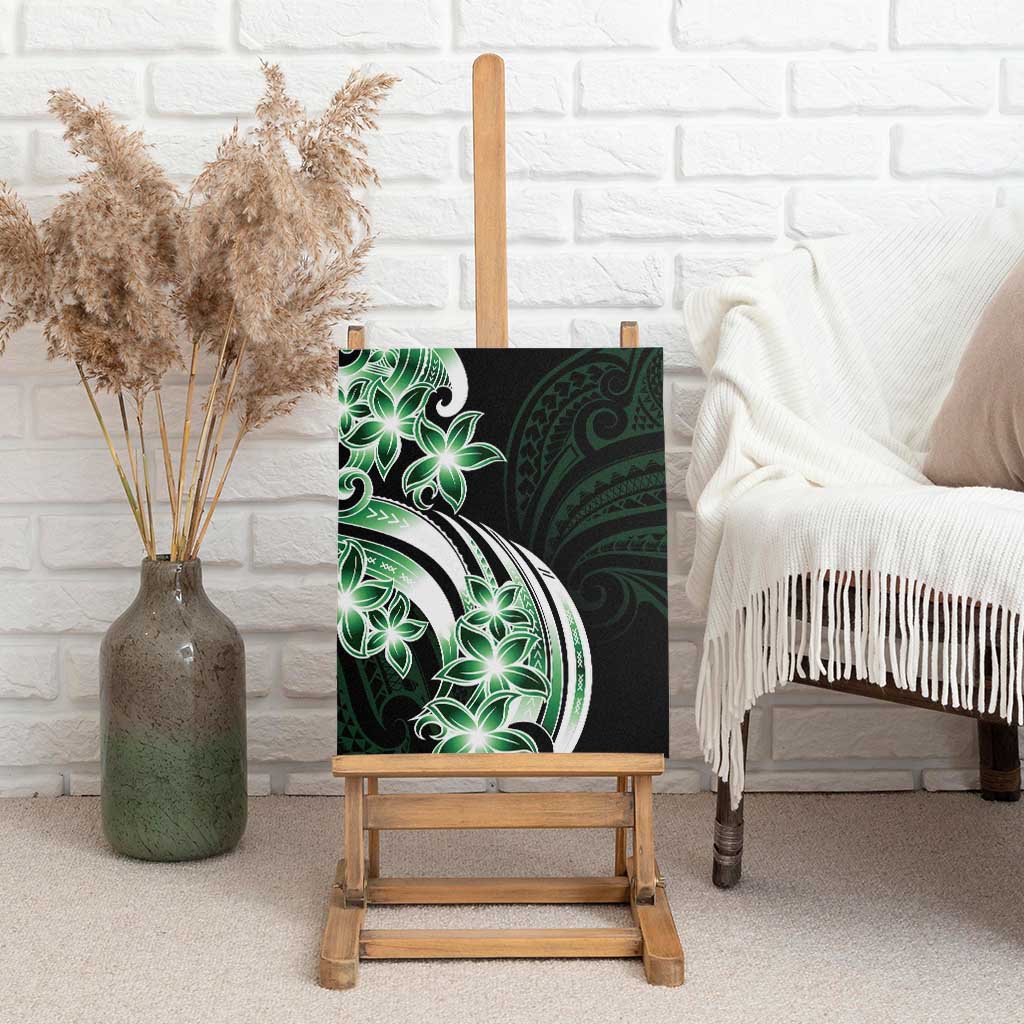 Plumeria Tribal Tattoo Canvas Wall Art Green Polynesian Pattern